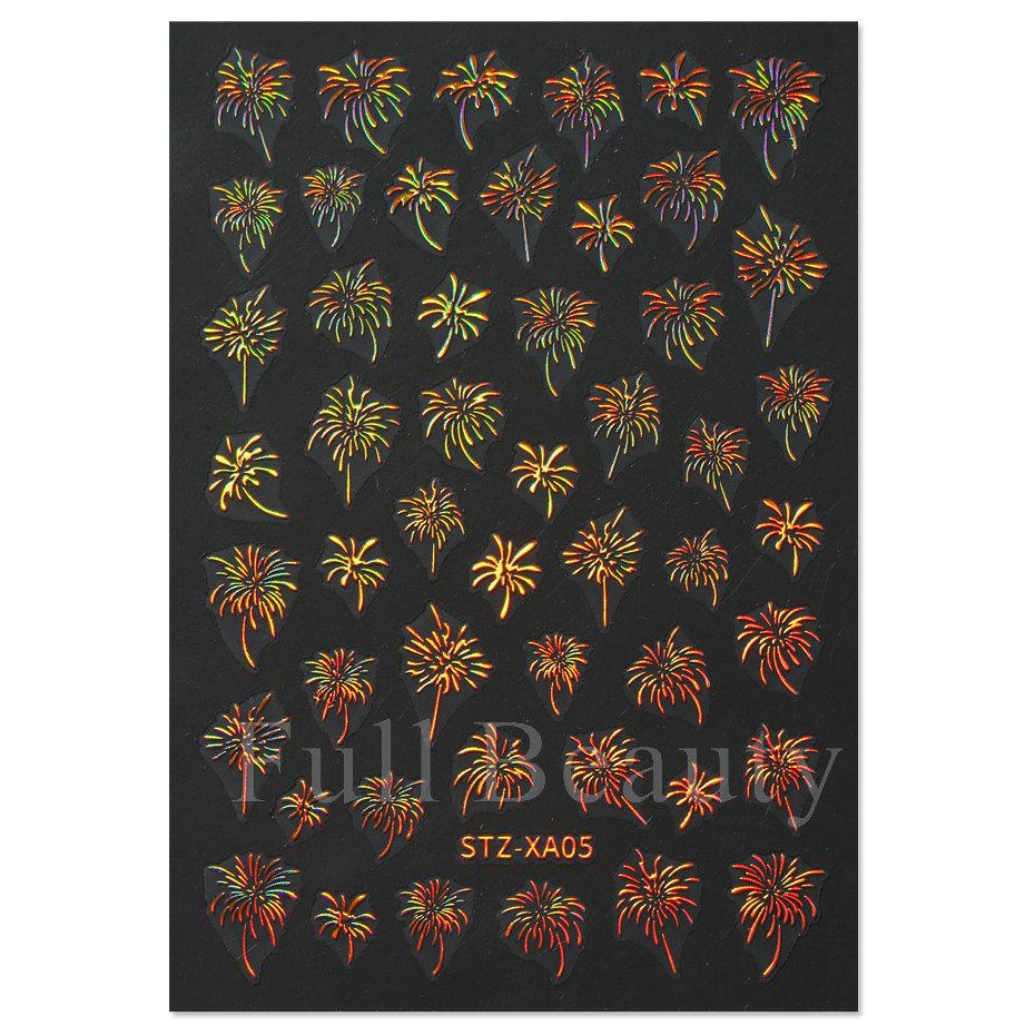 Nail Art Stickers, Japanese Romantic Laser Magic Gold And Silver Fireworks Bloom Adhesive Nail Stickers