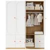 2-Door Wardrobe with Drawers, Bedroom Cabinet, Children's Room Furniture, with Clothes Rail, Colorful Ceramic Handles, White, Lacquer Finish, Set of 2