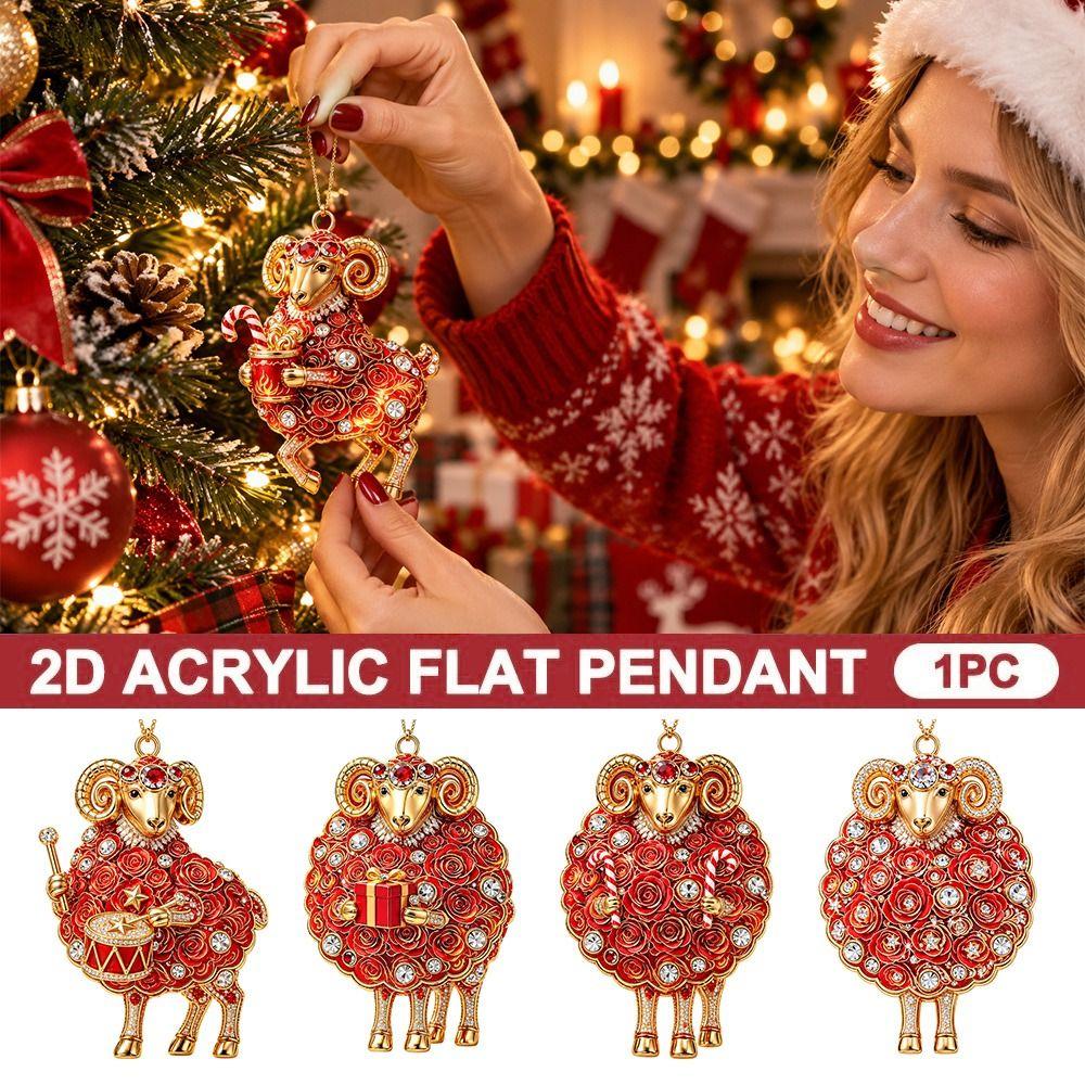 Artificial Rhinestone Goat Pendant 2D Flat Animal Hanging Decoration Christmas Tree Ornament