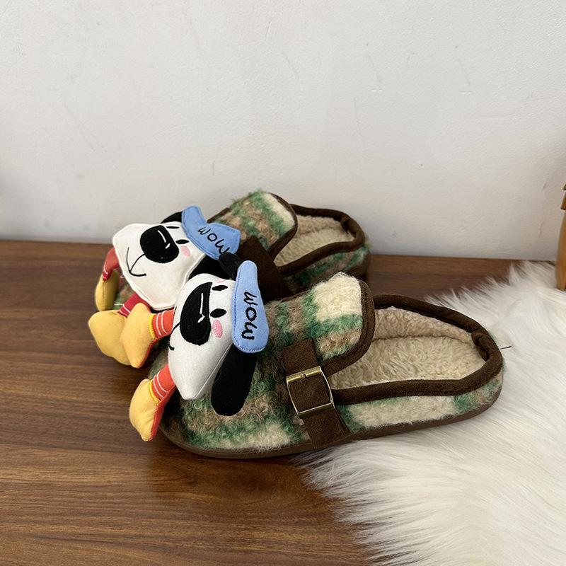 Thick-soled Fluffy Slippers 2025 New Cartoon Cute Puppy Versatile Casual Non-slip One-pedal Cotton Slippers Women