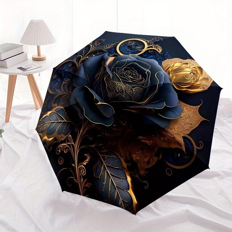 Midnight Rose, Golden Bloom themed Eight rib Automatic Folding Umbrella Is Suitable for Both Men and Women, Making It A Perfect Christmas an