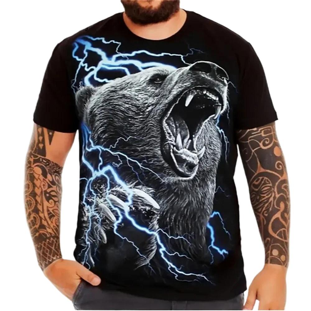 Men's T-Shirt With Print 3d Tiger Print Tees Tops Fashion Men Animal Pattern T Shirt Oversized Streetwear O-Neck Fashion Clothes