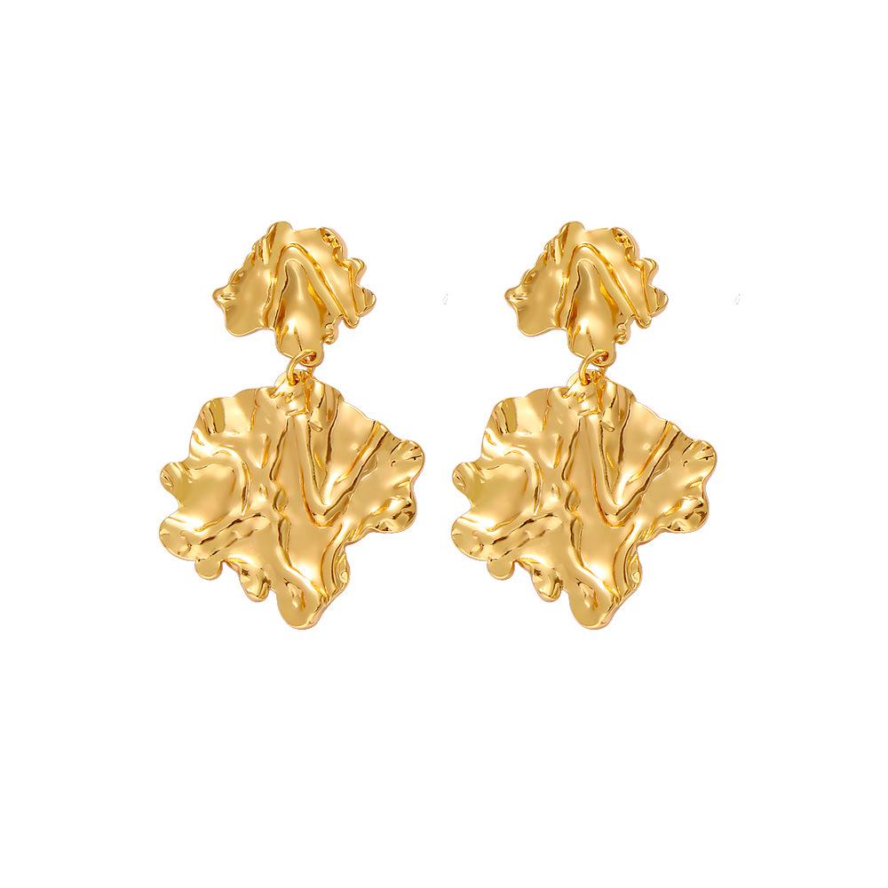 European & American Fashion 18K Titanium Steel Leafy Dangle Earrings