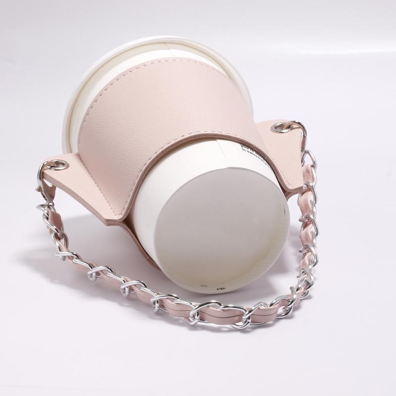 Coffee Cup Cover Chain Portable Pu Leather Drink Soda Bag Hanging Portable Heat Insulation and Ironing Cup-Cover