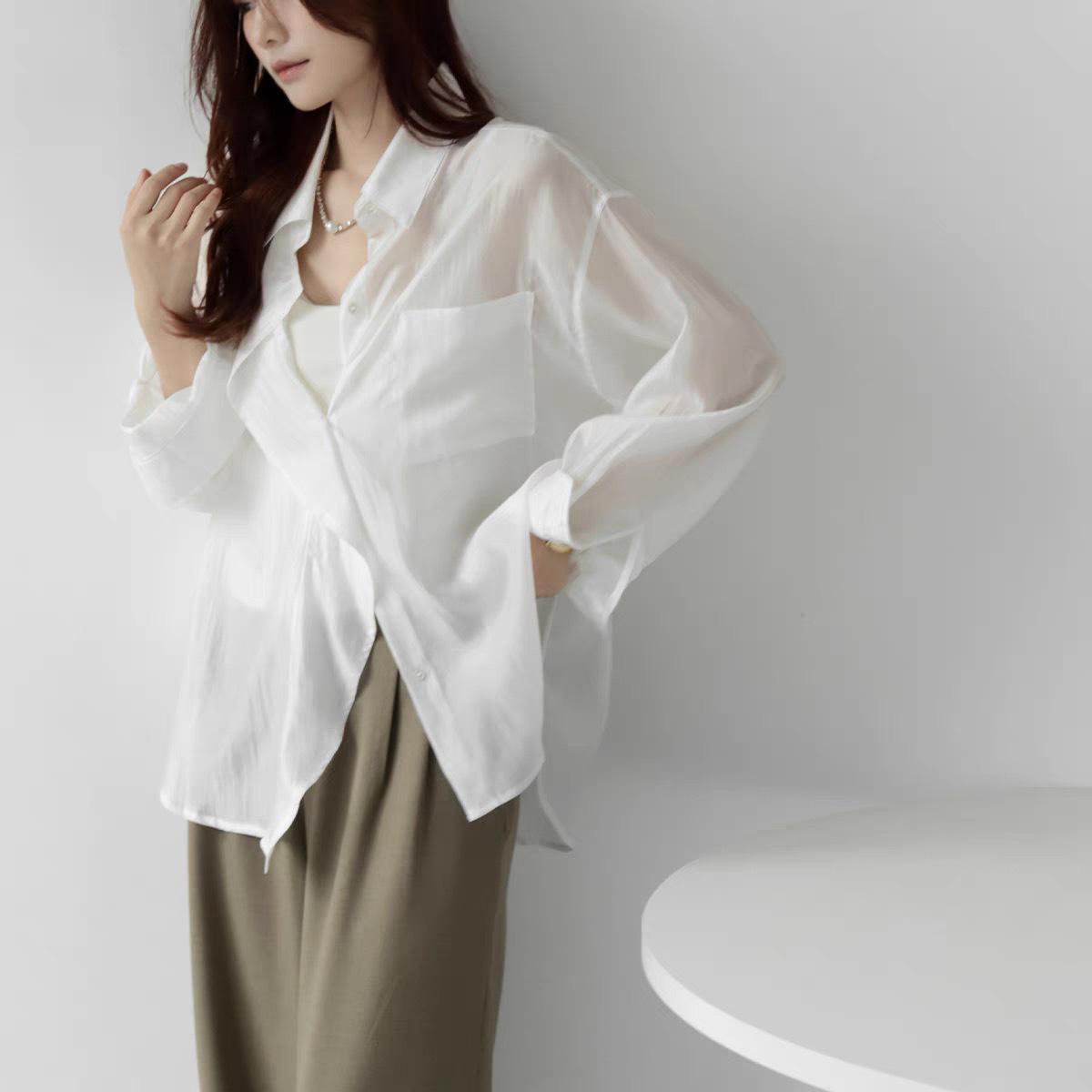 

Женская мягкая тенселевая рубашка с длинным рукавом MZOXMO - Весенне-летняя повседневная свободная куртка с защитой от солнца L