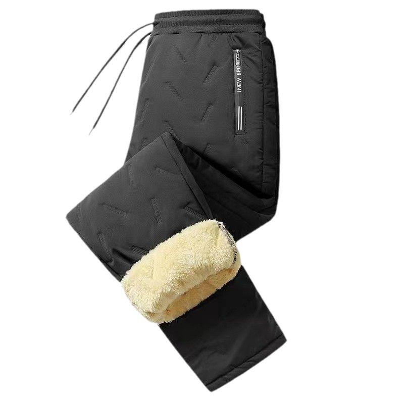 Men's Plus Size Fleece-Lined Lambswool Pants - Thick, Windproof, and Cold-Proof Winter Trousers