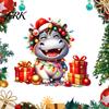 Creative Hippo Gift for Kids Cartoon Christmas Wall Decal, Cute Sticker with Colorful Lights & Removable Pattern Decals Xmas Balls, Waterproof