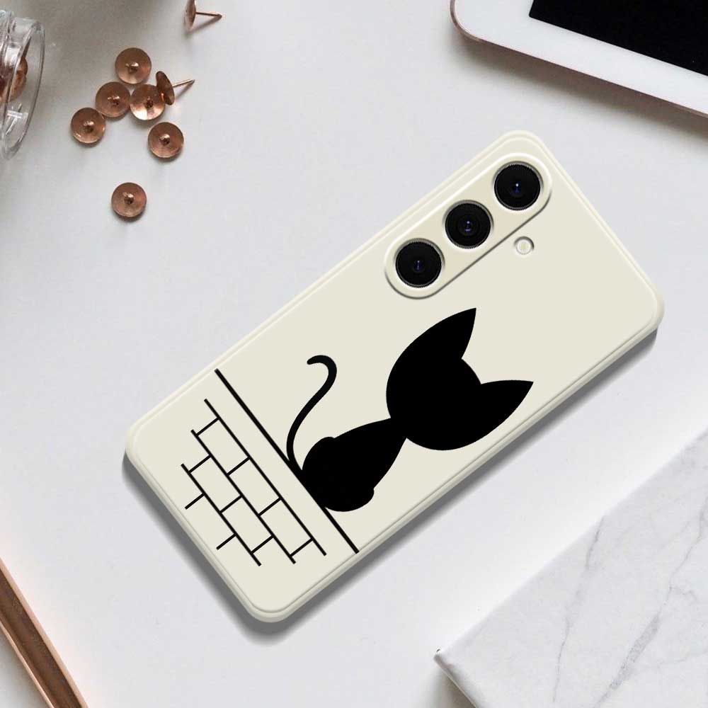 For Samsung Galaxy S24 FE Case Black Cat on the Wall Pattern Printing Straight Edge TPU Phone Back Cover
