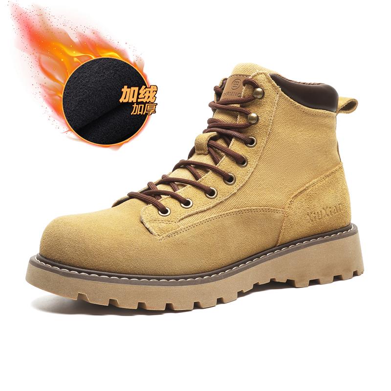 

Men s All-season Casual Leather Shoes Thick-soled Yellow Boots Oxford Business Shoes Fleece Lined Boots 38