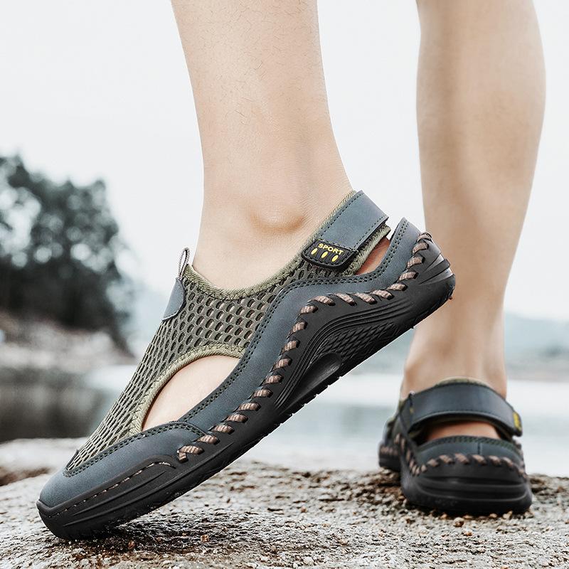 Baotou Sandals Men'S Outer Wear Mesh Soft-Soled Beach Shoes Mountaineering Wading Driving Sports Hole Shoes