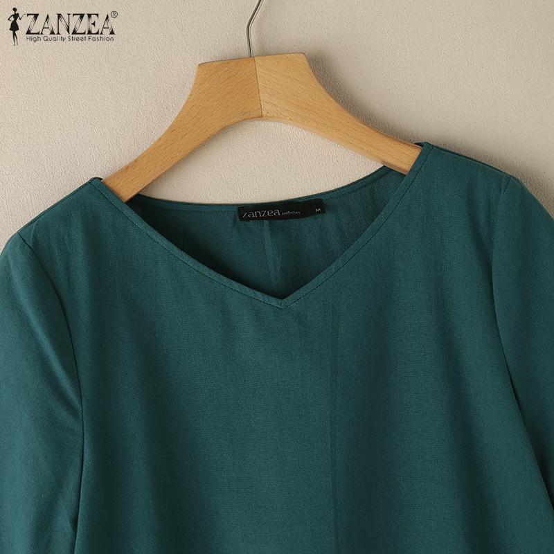ZANZEA Women Casual V-Neck Summer Short Sleeve Cotton T-Shirts
