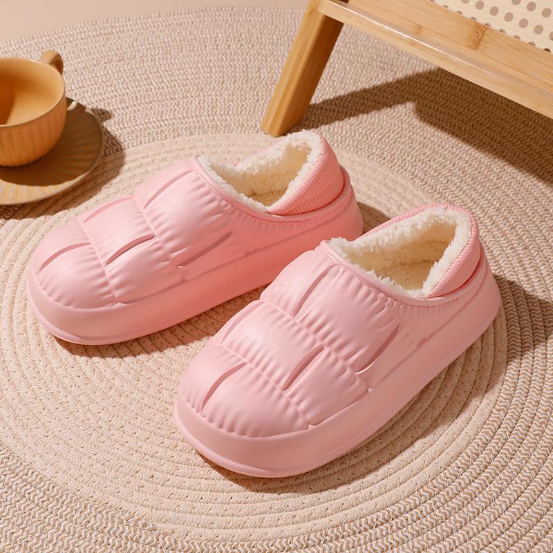 Waterproof Non-Slip Winter Home Shoes Women Comfort Soft Sole Plush House Slippers Woman Solid Color Warm Cotton-Padded Shoes