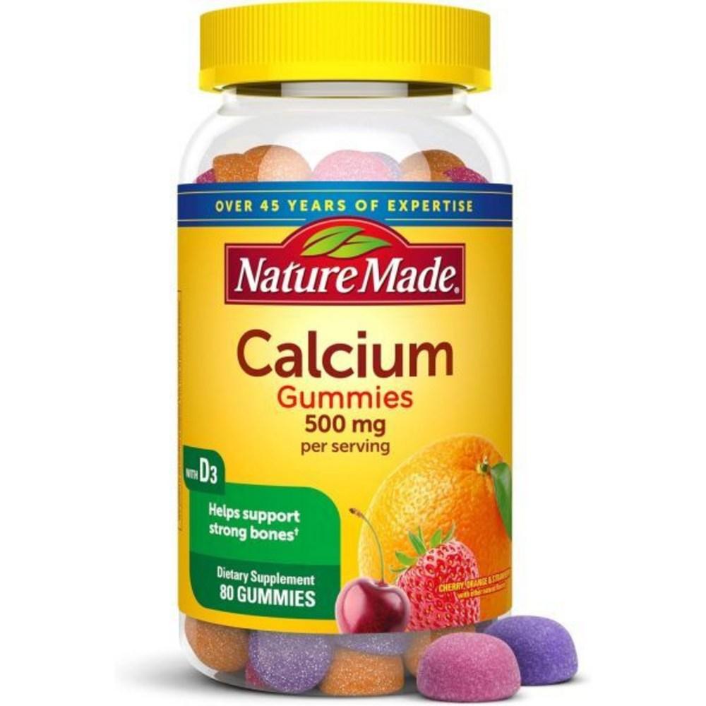 Nature Made Kalzium-Gummis, 80 Tabletten, 1 Stück Kalzium 500mg Vitamin D3 Gummibärchen