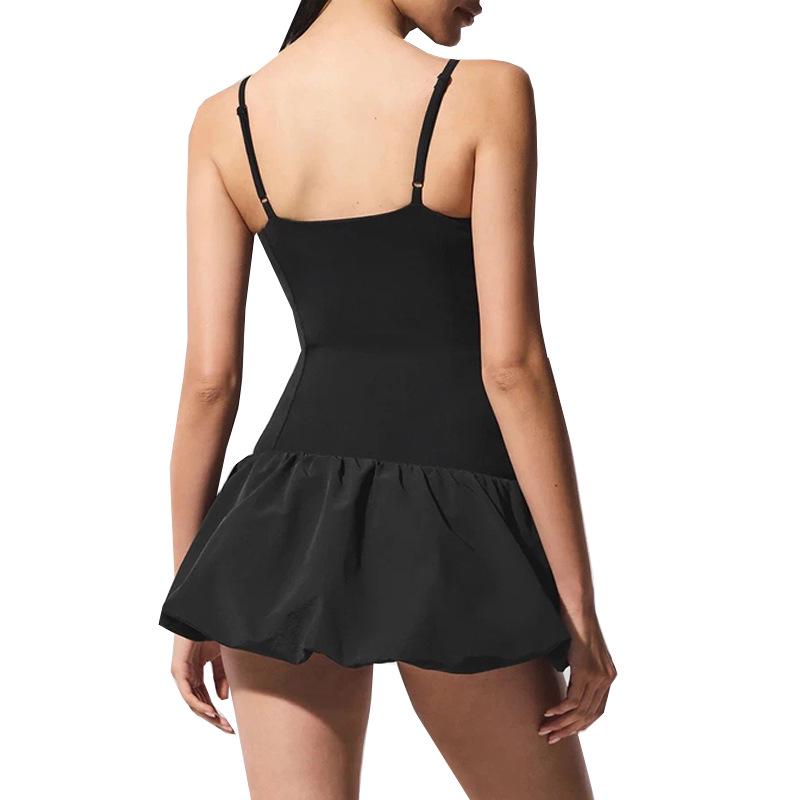 Elegant Cross-Border Sweet Style Camisole with Chest Pad: Pleated Tennis Skirt and Anti-Exposure Puff Design