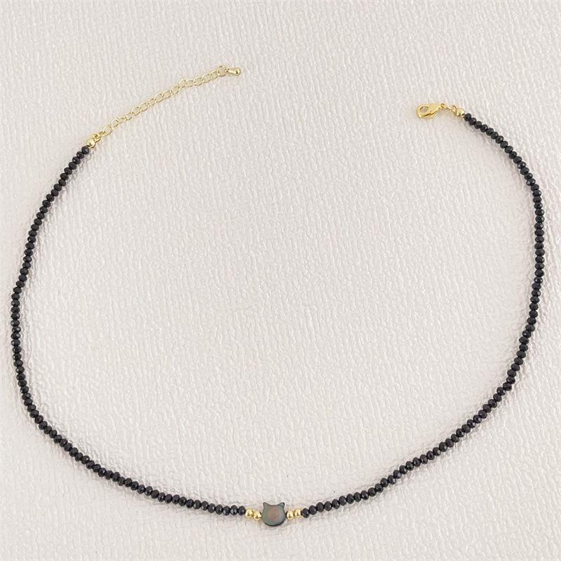 Natural Black Crystal Cat Neck Chain, Light Luxury Niche Temperament Versatile 14K Gold Necklace, Light Luxury Collarbone Chain for Women