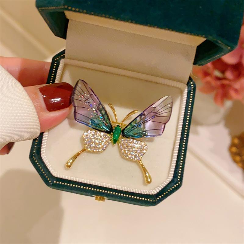 Acrylic Wings Rhinestone Butterfly Brooch Pins For Women Zircon Crystal Tassel Butterfly Lapel Animal Badge Jewelry