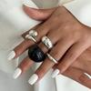 2/4/5Pcs Y2K Boho Wide Thick Resin Acrylic Rings Set Trendy Metal Silver Color Smooth Water Drop Finger Ring Jewelry Accessories