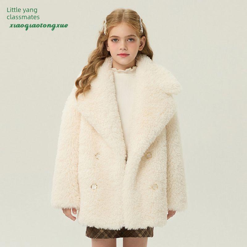 Children's Fur Outwear 2025 Autumn and Winter New Style Girls' Imitation Lamb Wool Little Girl's Fur Outwear Mid-Length Korean Style