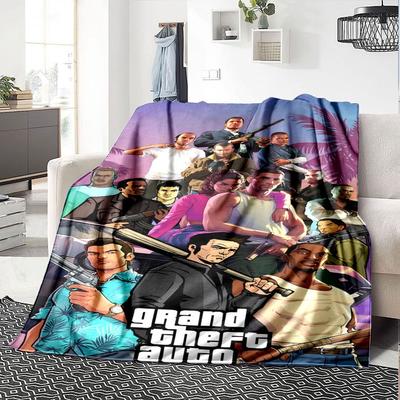 1ks Měkká flanelová deka Grand Theft Auto s designovým potiskem Útulná deka pro všechna roční období, ideální na pohovku, postel, do kanceláře