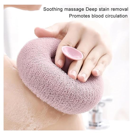 ZINZA 2PC Round Loofah Body Bath Brush for Bathing Sponge with Soft Silicone Massager & Scrubber for All Type of Skin of Men, Women, Babies, Kids