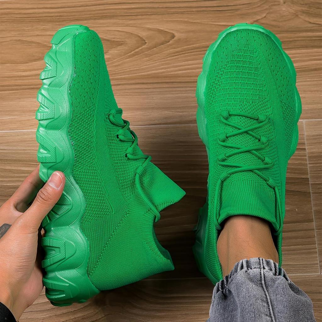 Men'S Casual Sneakers  Breathable Knit Upper Geometric Pattern Lace-Up Closure Durable Rubber Sole Comfortable Fabric Lining for Spring Sports