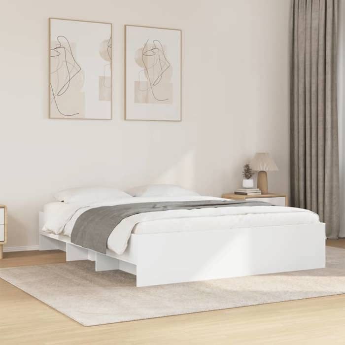 VidaXL Bed Frames White 150x200 Cm Engineered Wood, Bedroom Furniture, Double Bed, Slatted Base, Bed, Bed Frame 3295646