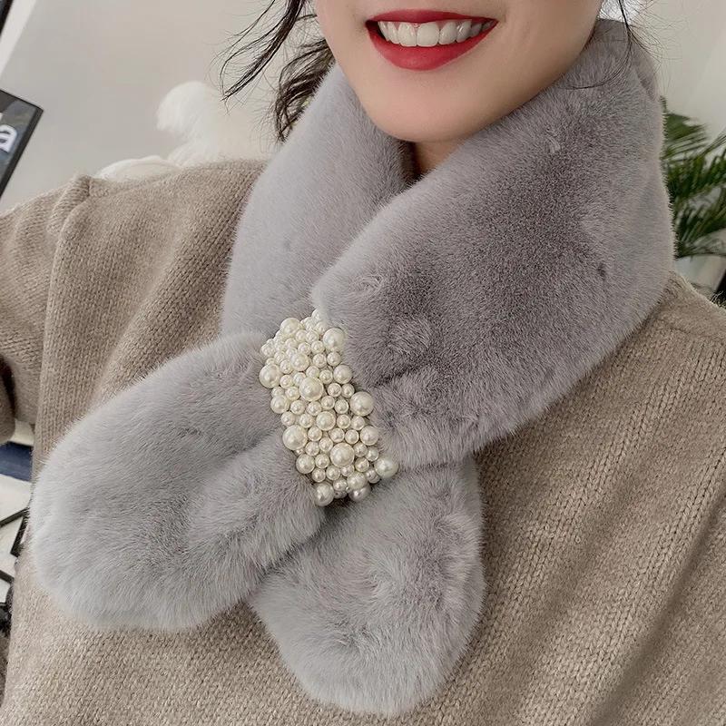Women Winter Faux Rabbit Fur Scarf Warm Soft Neck Warmer Korean Style Collar Cozy Neck Shawl for Autumn Winter Fashion Accessory