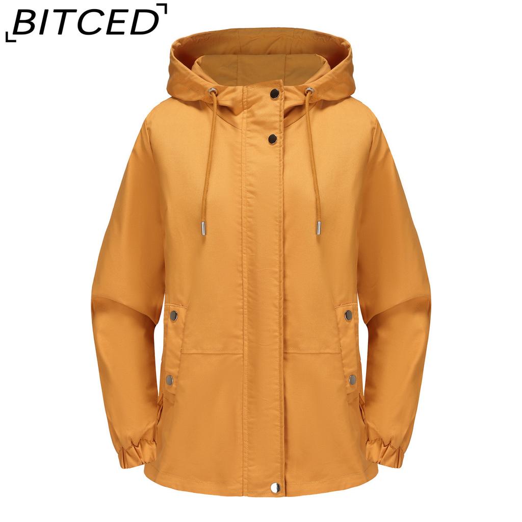 BITCED Spring/Autumn Casual Trench Coat for Women Loose-Fit Windproof Jacket with Hood Long-Sleeved Windbreaker