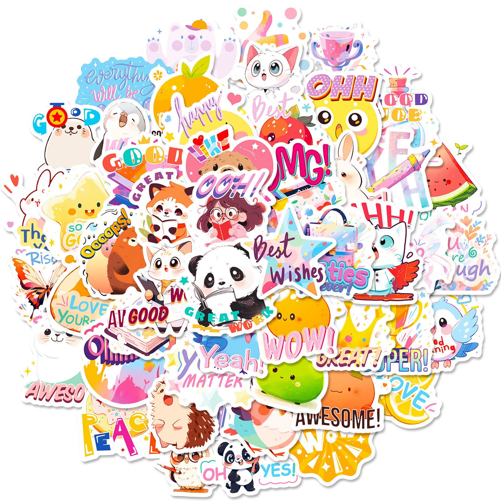 

50 Наградных наклеек для учеников Temu Kids для малышей, круглые, мультяшные, похвальные, ободряющие, наградные наклейки для учеников