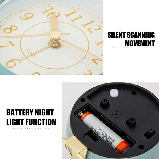 Mini Cute Desktop Metal Round Alarm Clock Night Light Home Bedroom Decoration