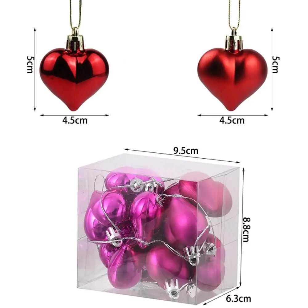 12PCS Cute Plastic Heart Ball Ornaments Set 4.5CM Glitter Christmas Balls Party Decor Ball Christmas
