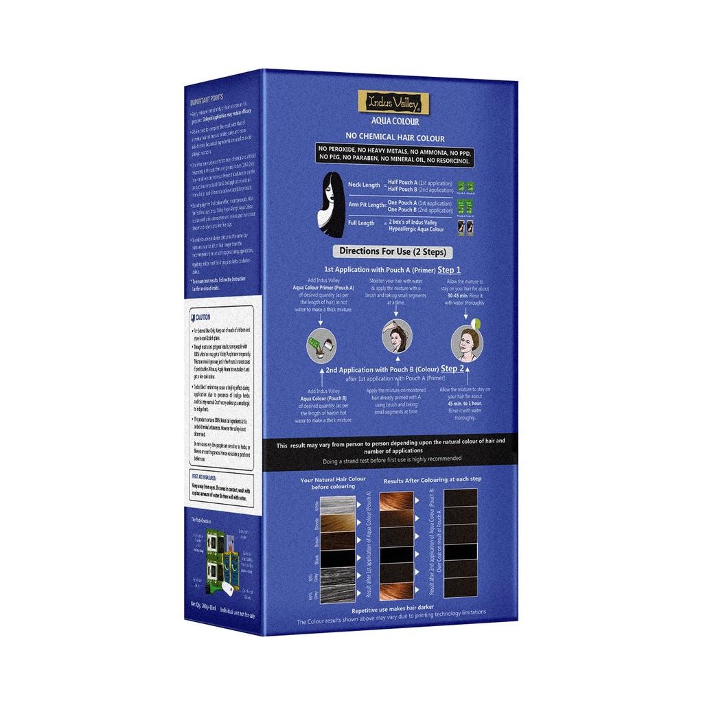INDUS VALLEY Bio Natürlich Hypoallergen Aqua Farbe 100% Botanische Haarfarbe (Dunkelbraun, 30ml + 200g)