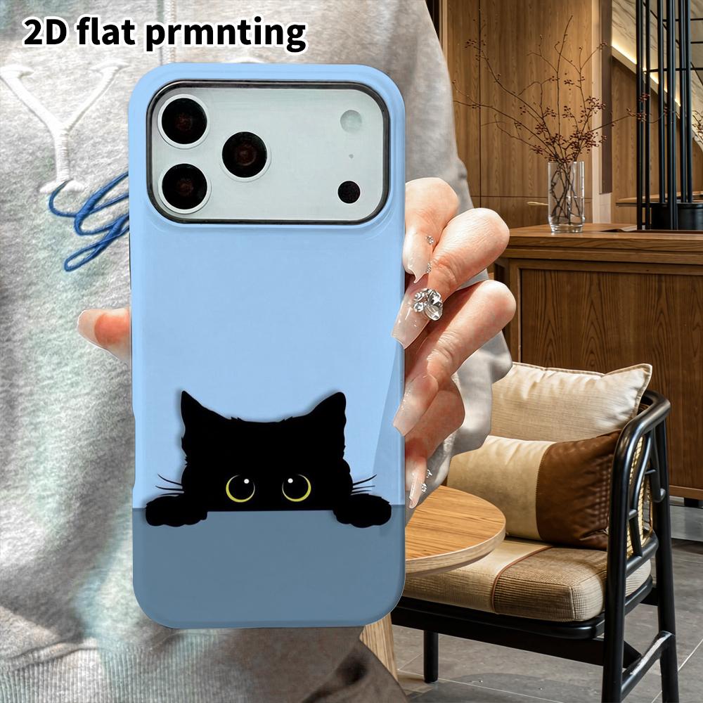 Phone Case: 2D Flat Design Suitable for iPhone 18 17 16 15 14 13 Pro Film Protective Case, Couple Style, Little Black Cat with a Probe, Christmas and 