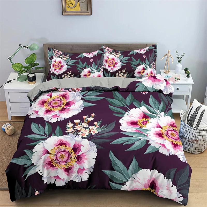 Copripiumino Botanico Floreale King Foglie Fiori Set Biancheria da Letto Microfibra Fiore di Primavera Copripiumino Singolo Doppio Per Adolescente Adulto