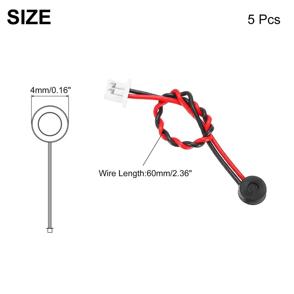 uxcell 5pcs Electret Microphone Mini Speaker with 60mm Connector Wire for DVD EVD Multimedia Mobile Portable Advertising Machines 4x1.5mm