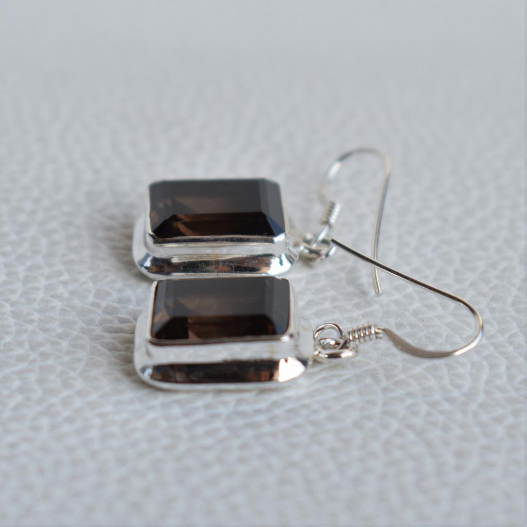 Smoky Topaz Earrings, Baguette 925 Sterling Silver Earring, Capricorn Birthstone