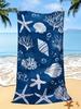 1pc Blue Quick-Dry Beach Towel, Shell Starfish Coral Print, Large Multifunctional Mat for Yoga, Travel, Camping, Swimming