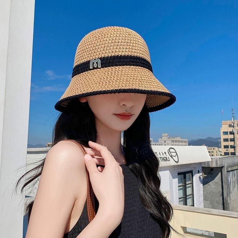 Solid Color Knitted Hollow Fisherman's Hat Children's Spring and Summer New Breathable Sunscreen Hat UV Protection Sun Hat