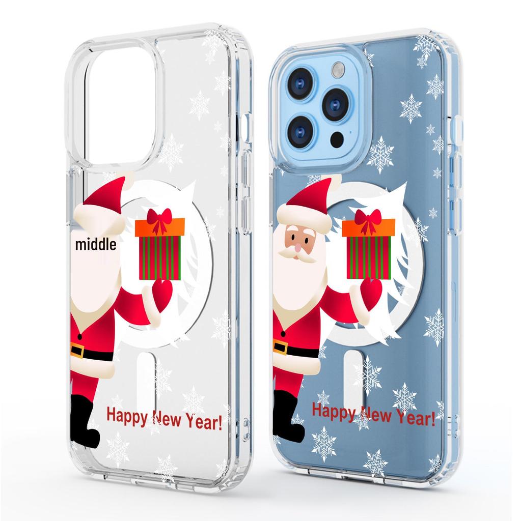 Santa Claus Gift Magnetic iPhone 15/16/17 Pro Max Transparent Full-Cover Phone Case