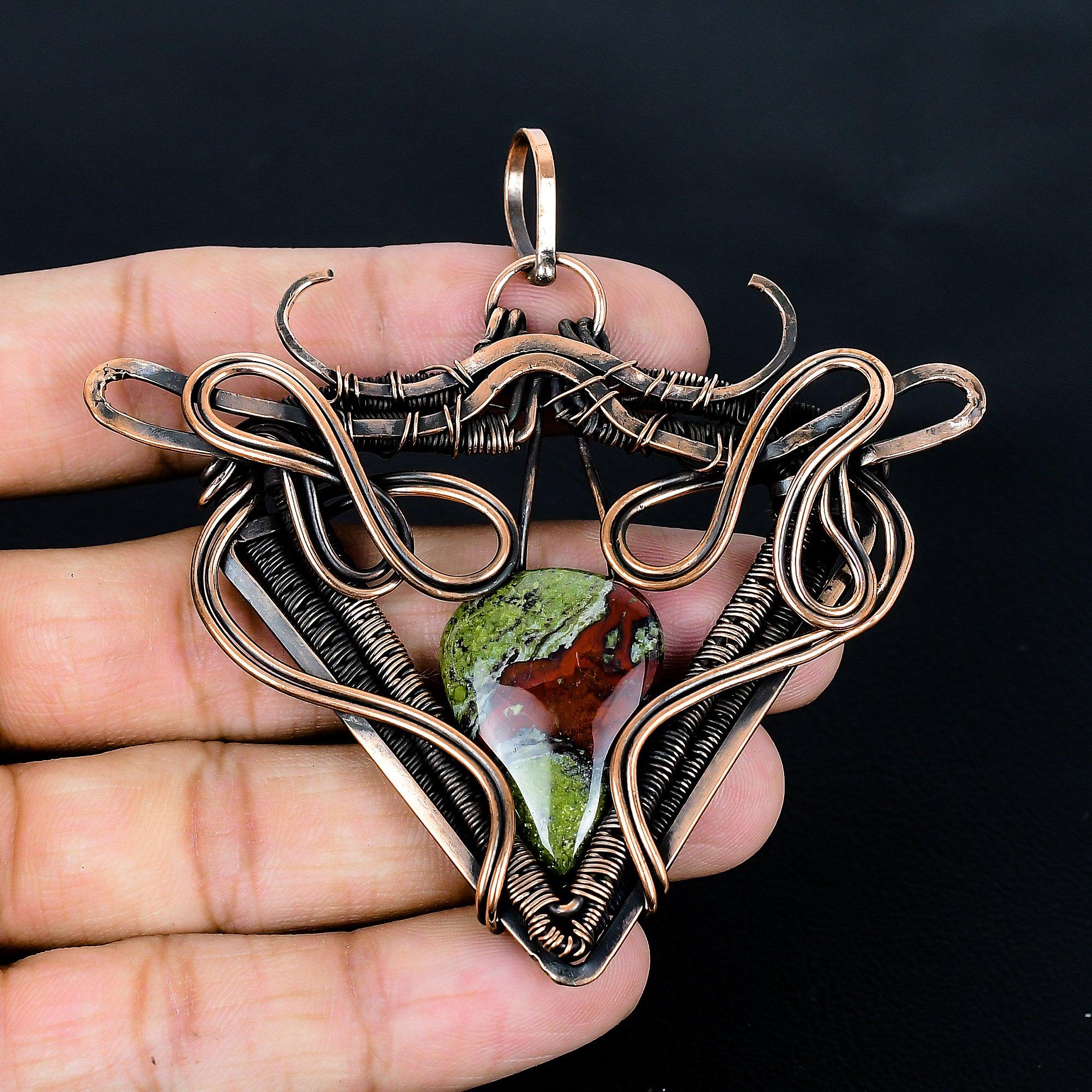 

Dragon Blood Stone Pendant, Handmade Gemstone 999 Copper Wire Wrap Pendant Antique Jewelry, For Gift Copper Jewelry 2.55 Inches