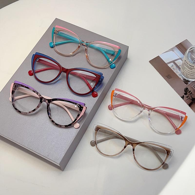 Patchwork Cat Eye Glasses Women's Ins Brand Design Eyewear with Blue Light Blocking New Trendy Stylish Casual Eyeglasses