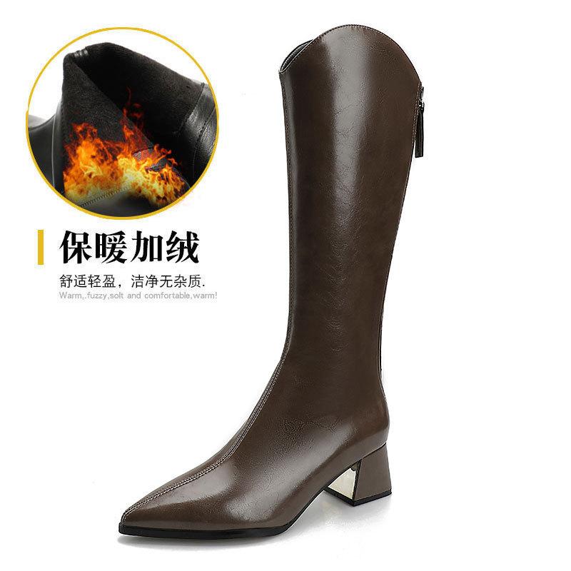 

Но женские ботфорты на толстом каблуке новые женские сапоги коричневые остроносые высокие сапоги-рыцари с V-образным вырезом 39