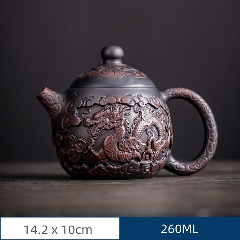 Retro Carving Purple Pottery Teapot Ceramic Household Kettle Pot Kung Fu Tea Set  Pure Handmade Teapot Teapot for Tea Puer Tea