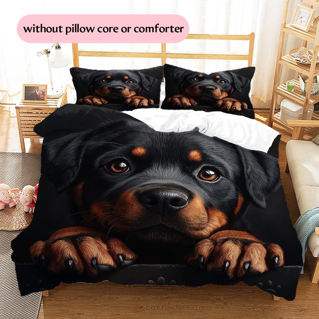 Black Rottweiler Pattern Bedding Home Decoration Birthday Gift (1 * duvet cover + 2 * pillowcase, without core)