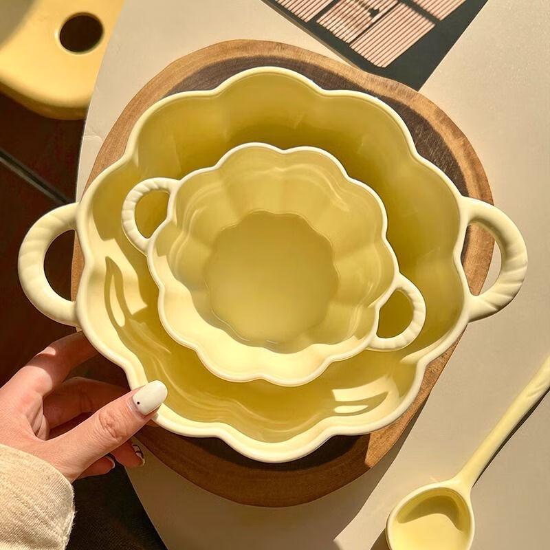 Linpan Pumpkin Ceramic Double-handled Soup Bowl Set