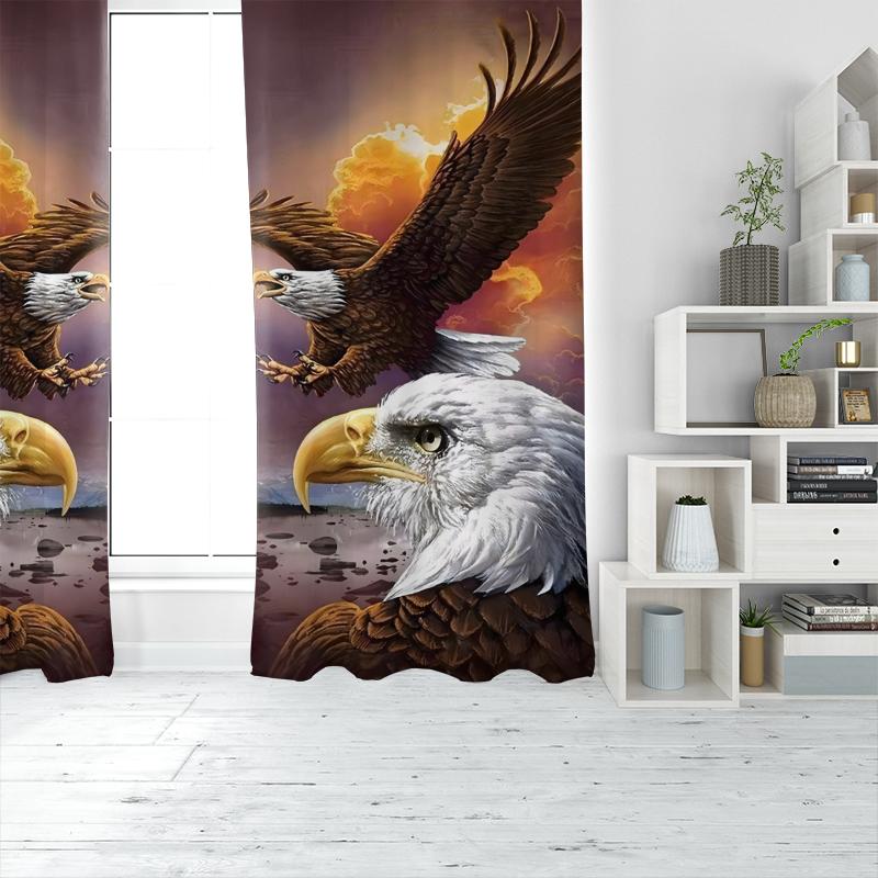 2pcs- Powerful Bald Eagle Polyester Curtains, Bathroom, Bedroom, Living Room, and Family Room Decorative Curtains