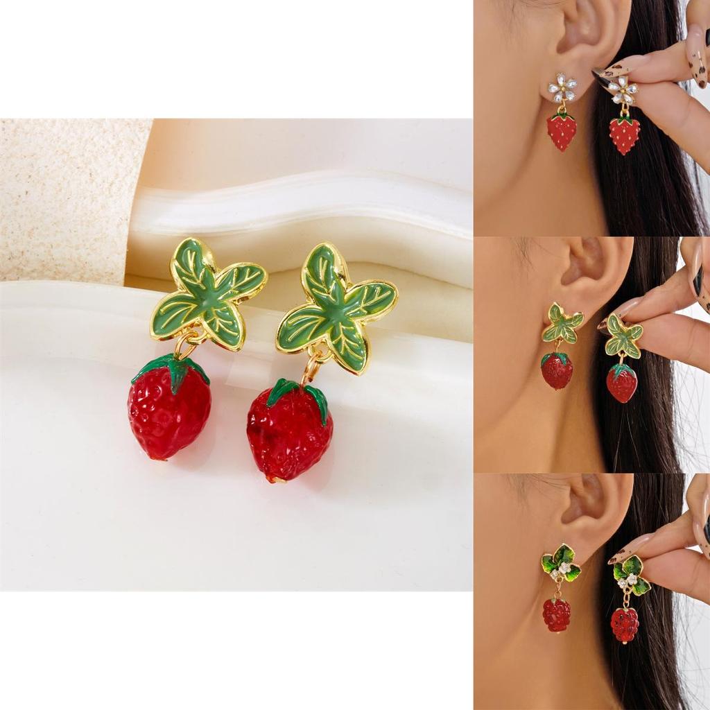 Christmas Strawberry Pendant Earrings With Zinc Alloy Dangle For Women And Men