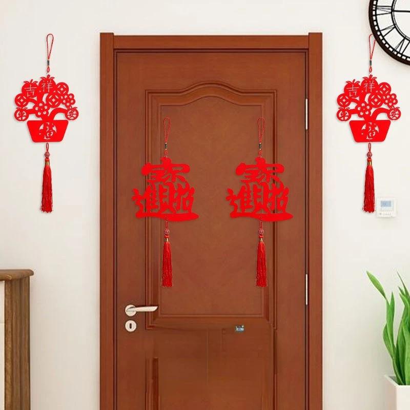6pcs Happiness Tassels Ornaments Hanging Spring Festival Vintage Red Design Chinese Character Car Decoration Home Popular 2024