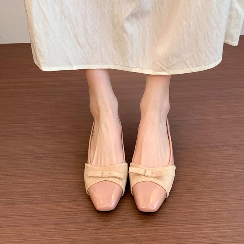 Fashion Shallow Lazy Single Shoes Summer New Square Toe Bow Slip-on Anti-slip Wear-resistant Kitten Heel Shoes