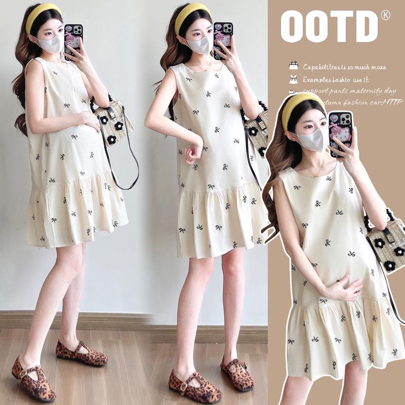 Maternity French Style Sleeveless Summer Dress - Trendy Short Skirt for Pregnant Women